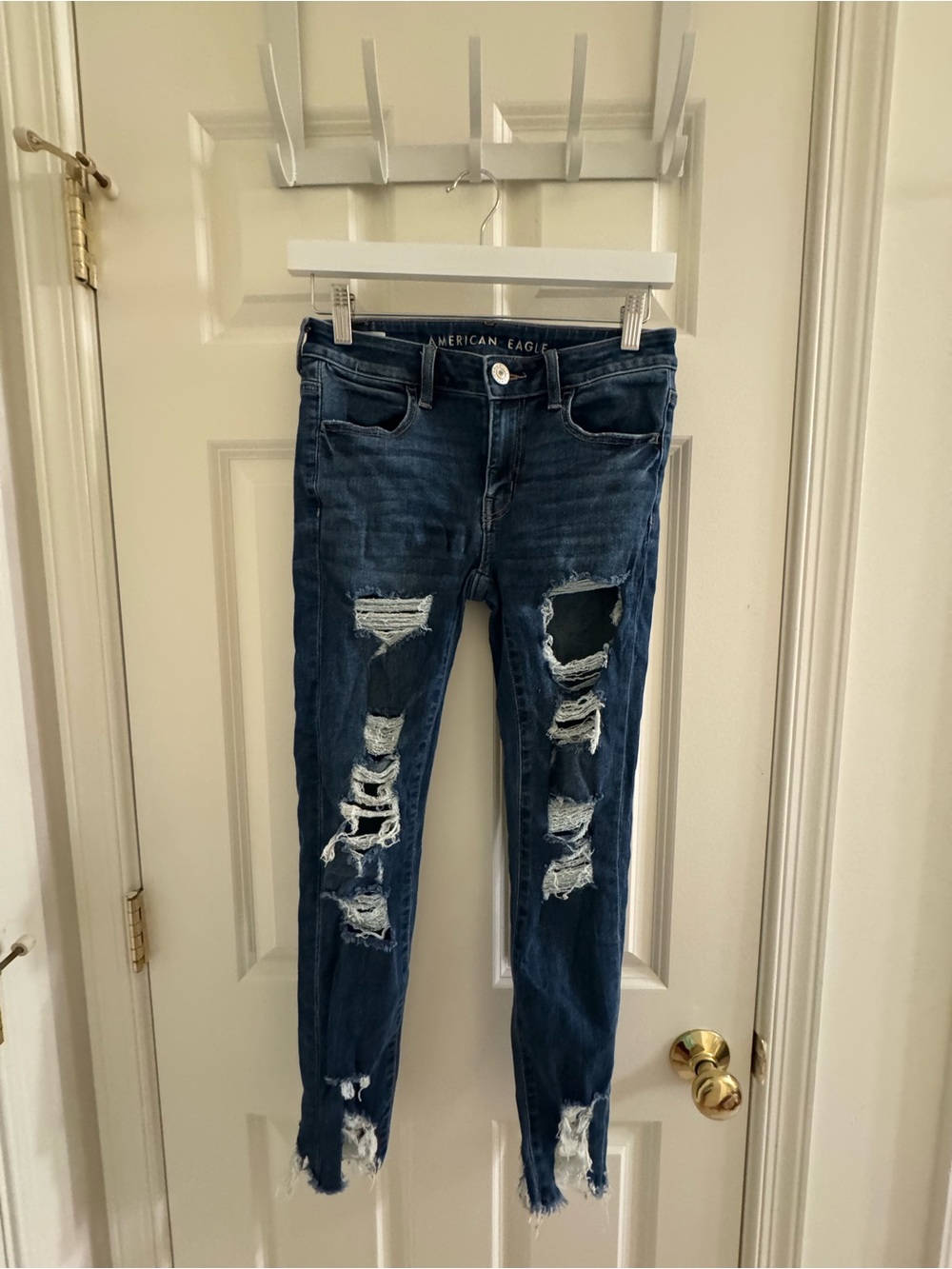 American Eagle Dark Blue Distressed Skinny Jeans